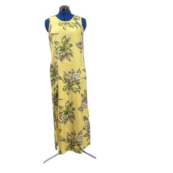 Vintage Tommy Bahama Silk Maxi Dress In Tropical Yellow Floral Women’s Size S - Picture 9 of 14